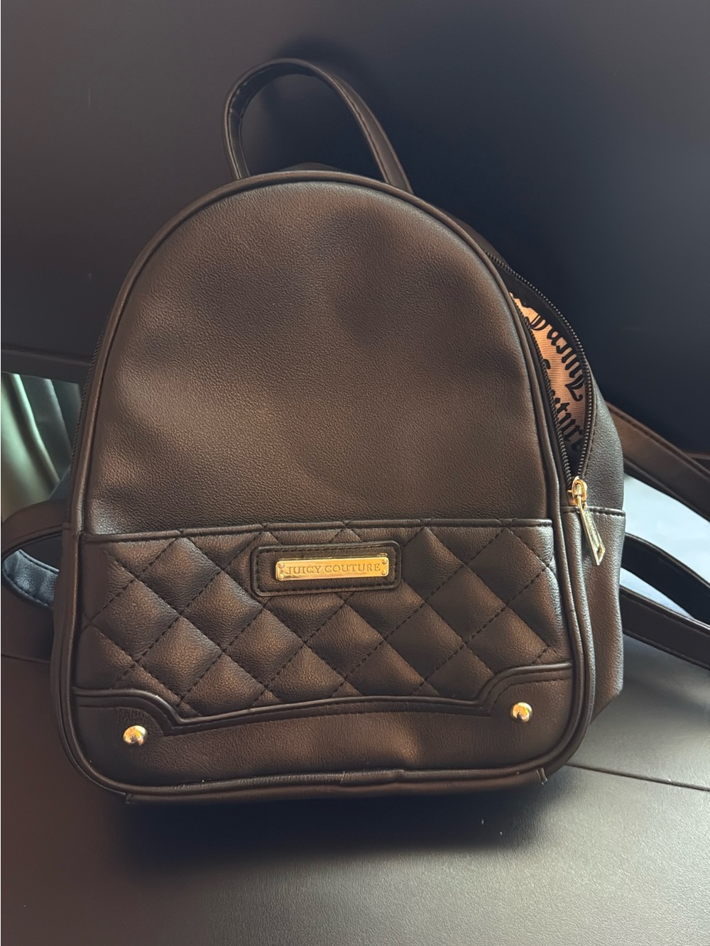 Juicy Couture Black Quilted Mini Backpack with Gold Accents